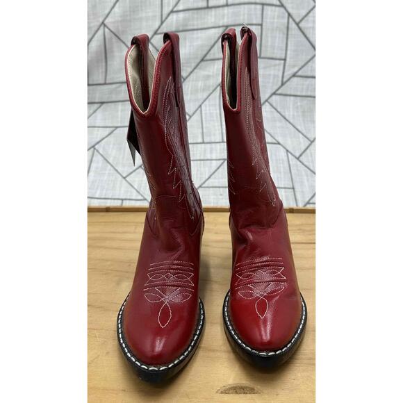 Old West Kids Red Cowboy Western Boots Leather Size1